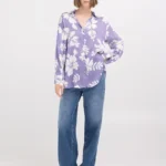 Replay Comfort Fit Shirt In Viscose Satin Lilac/White