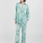 Replay Comfort Fit Shirt In Viscose Satin Green Water/Natural White