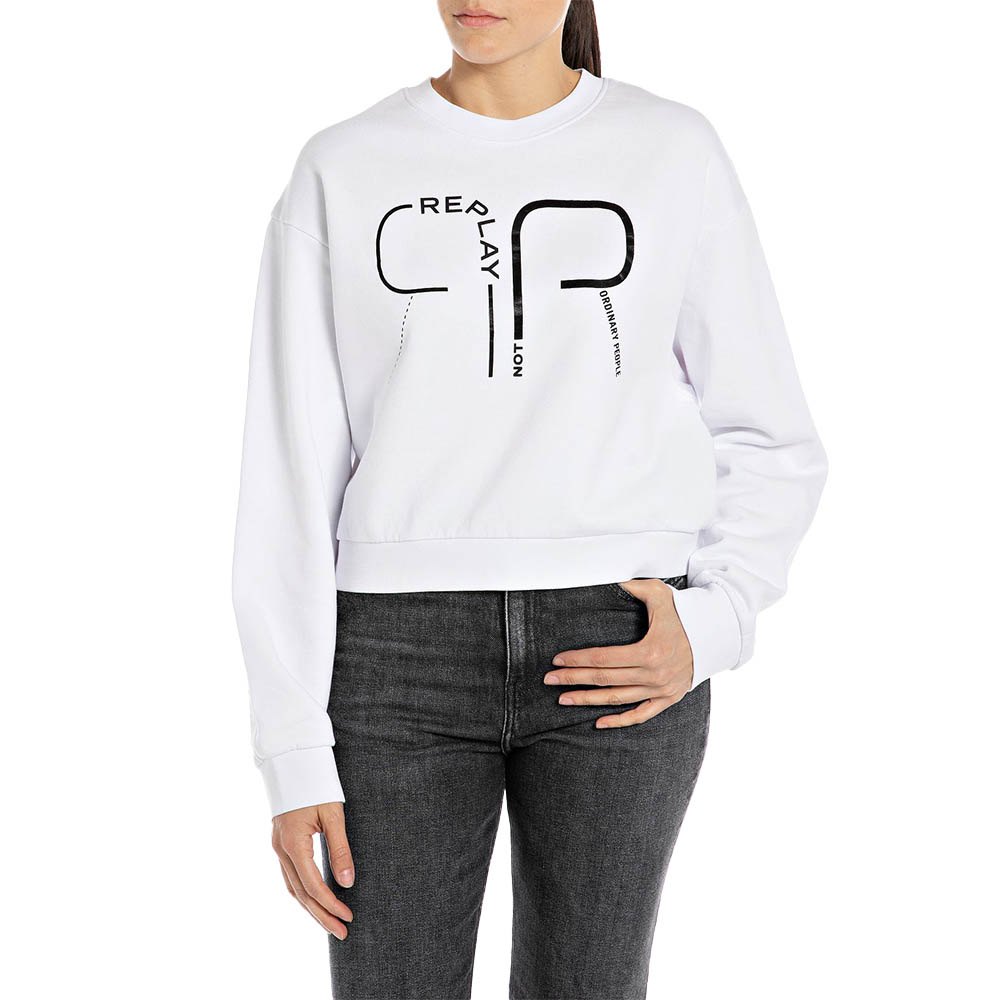Replay Cropped Sweatshirt With Print White