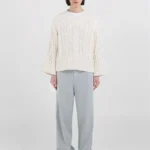 Replay Cropped Sweater With Cable-Knit Design Butter White
