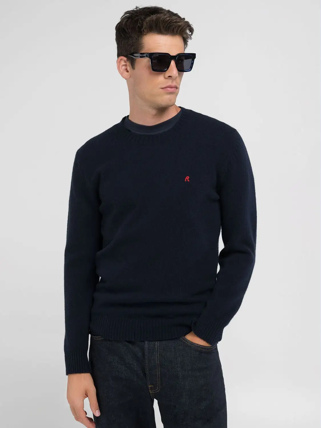 Replay Wool-Blend Crew-Neck Sweater Blue