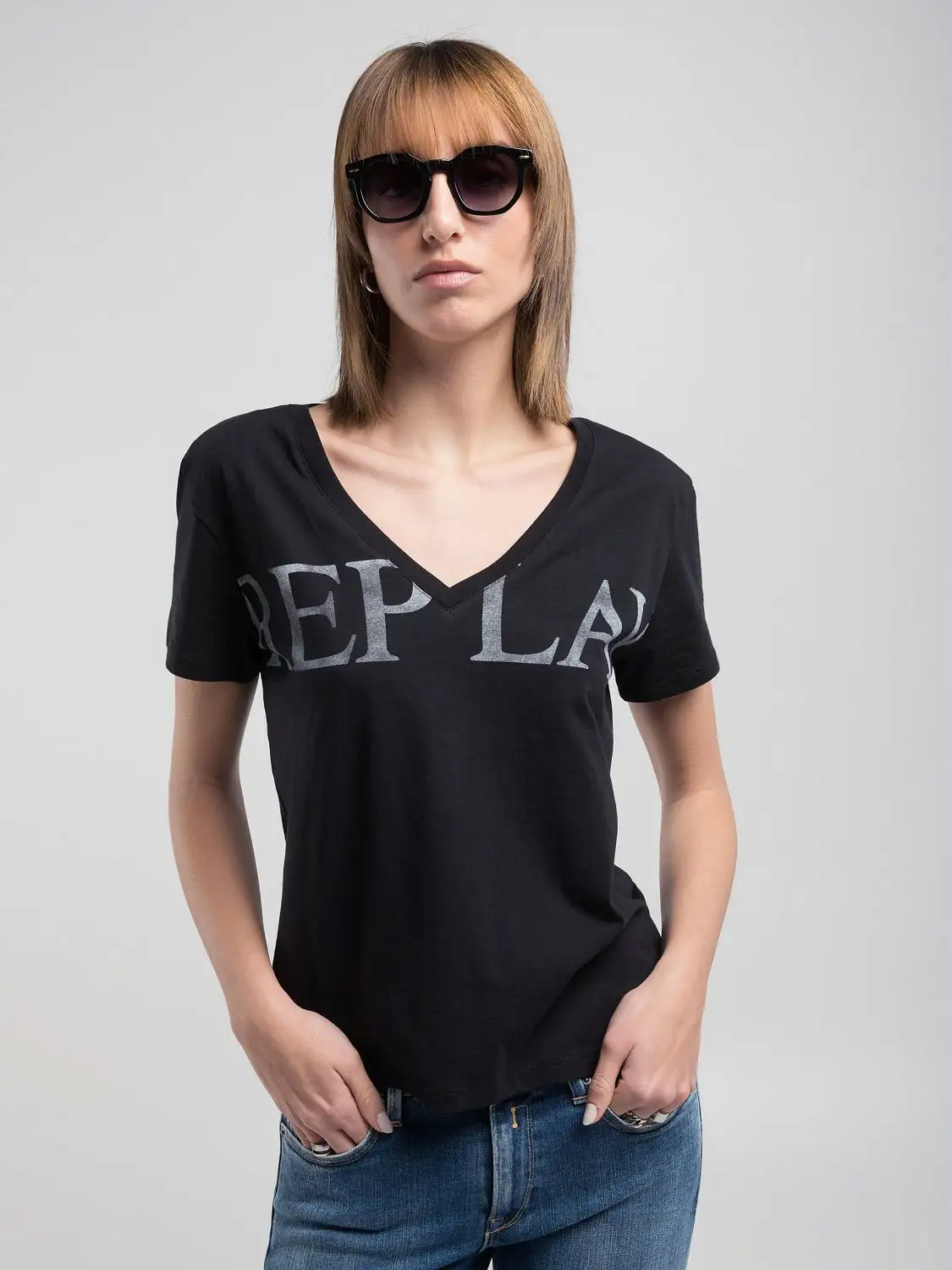 Replay Cotton T-Shirt With Maxi-Lettering Black