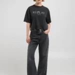 Replay Cropped T-Shirt With Embossed Logo Black