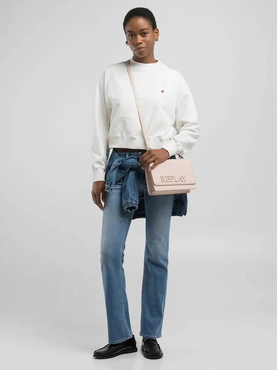 Replay Cropped Sweatshirt With Embroidery Natural White