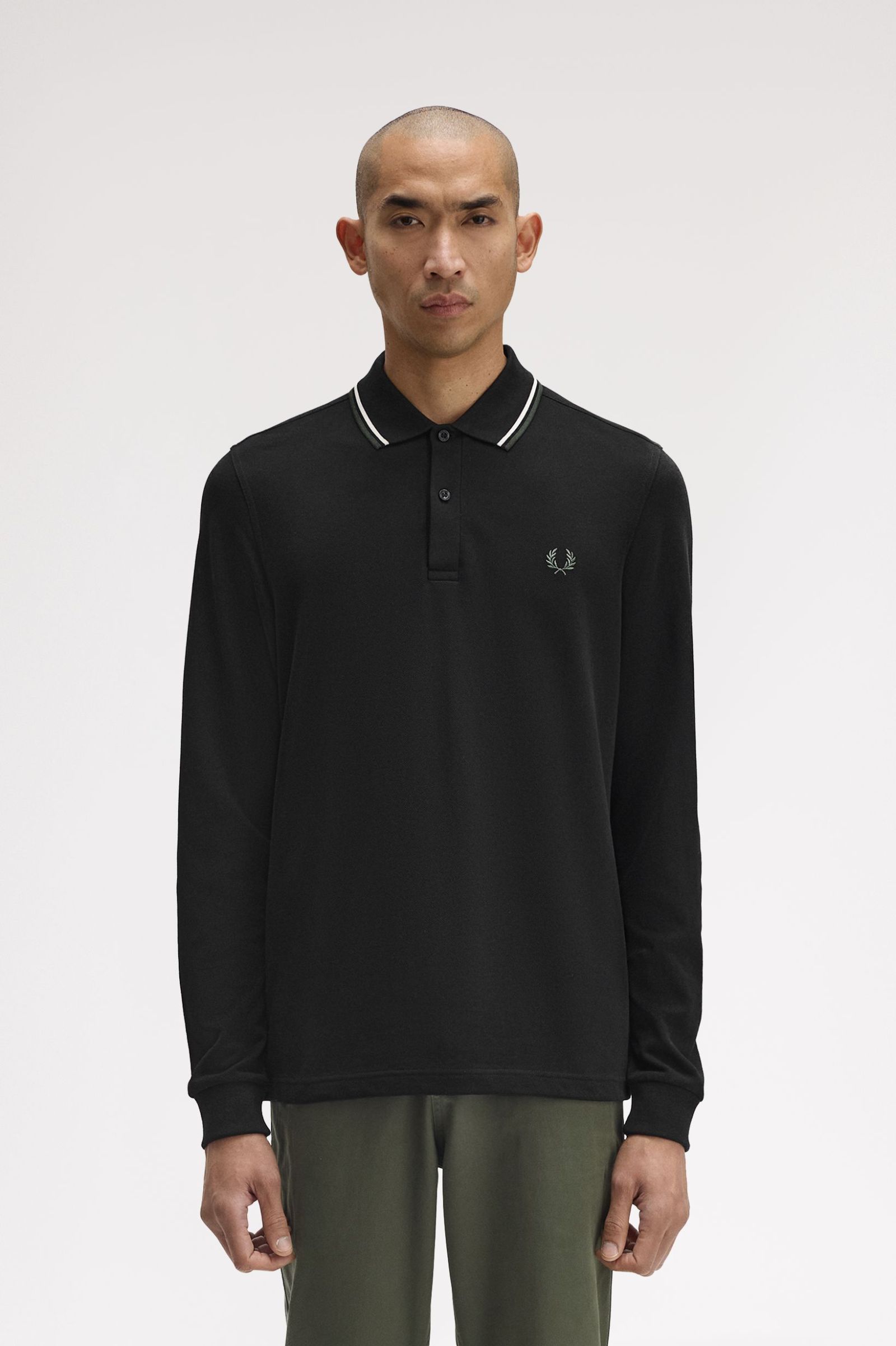 Fred Perry Ls Twin Tipped Fp Shirt Blk/Ecr//Lrlwgreen