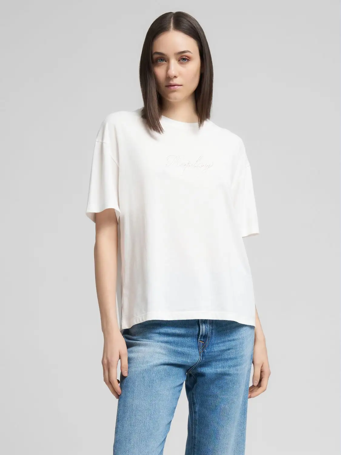 Replay Cotton Crew-Neck T-Shirt Natural White