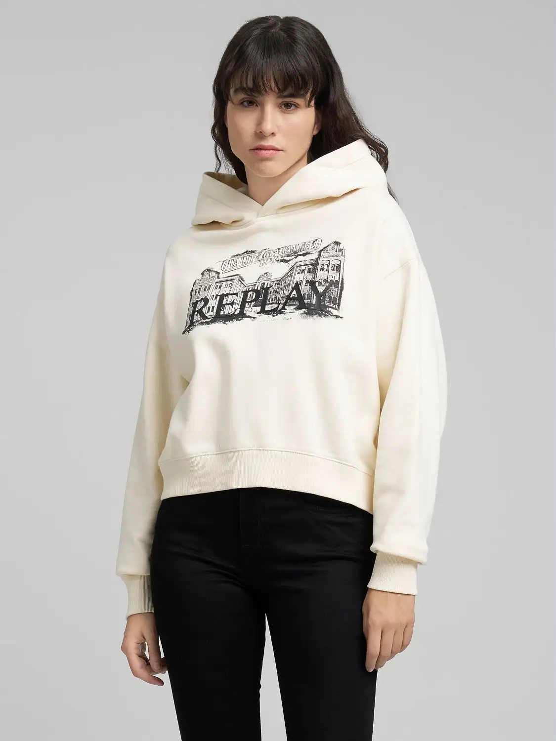 Replay Hoody With Logo Print Winter White