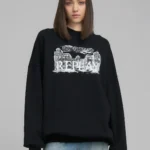 Replay Oversized Long Sweatshirt With Heritage Print Black