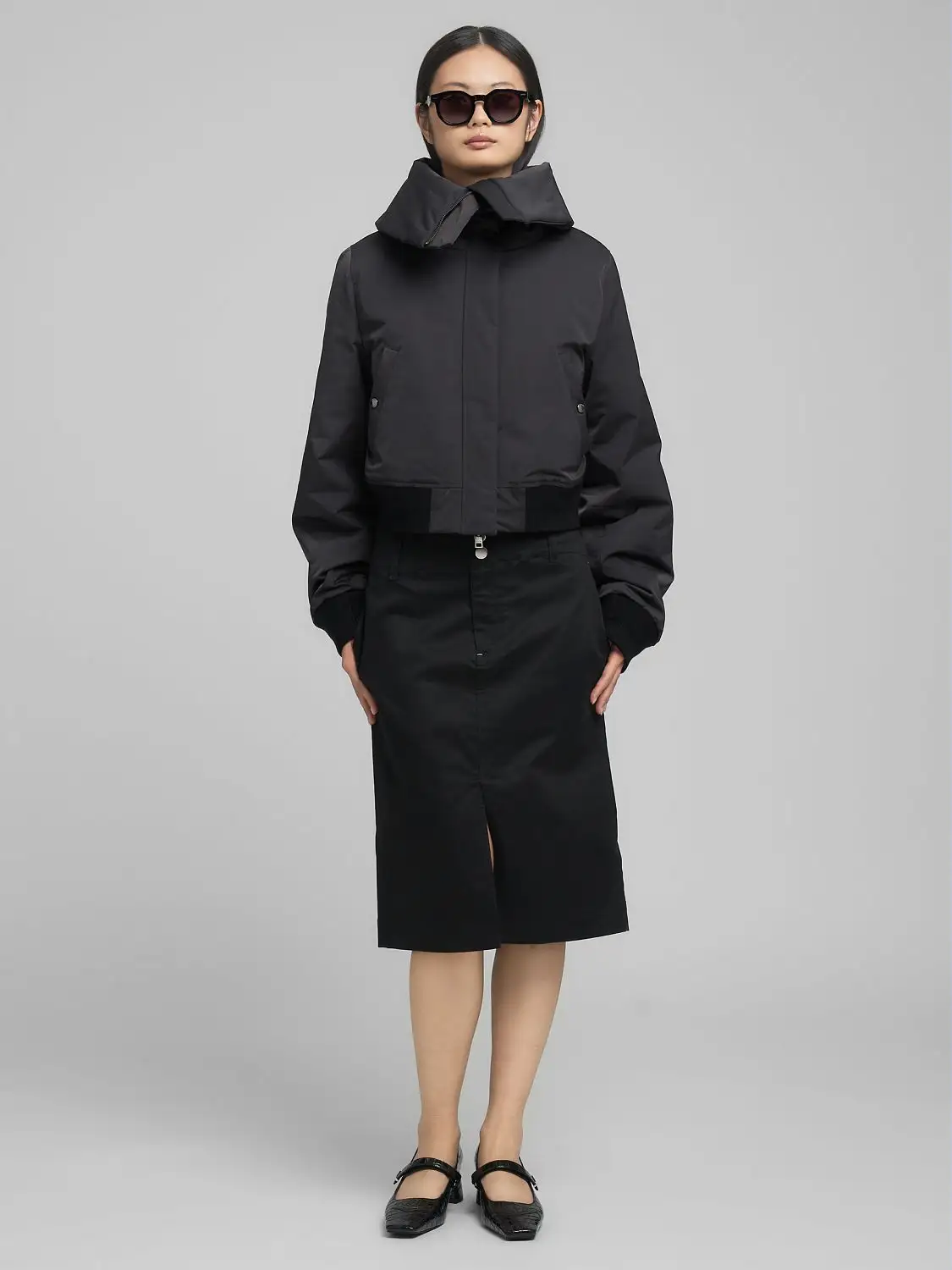 Replay Cropped Jacket With Maxi Lapels Black