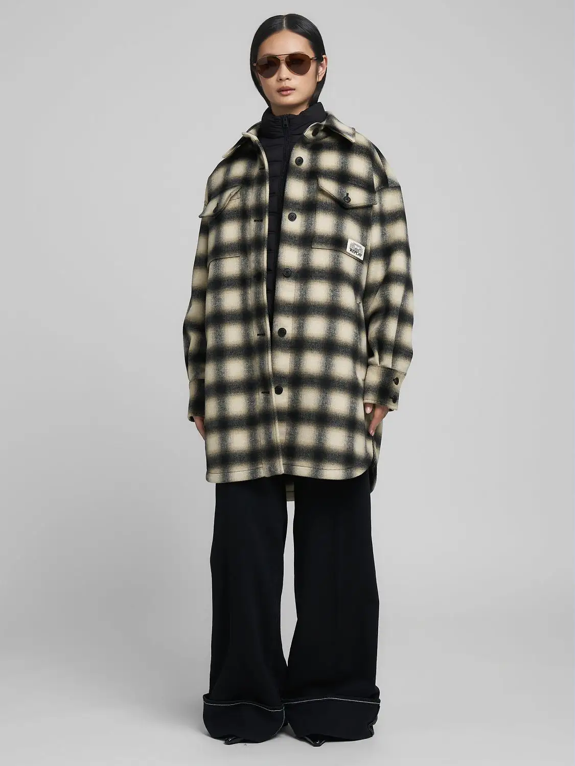 Replay Chequered Wool-Blend Jacket Black/Sand/Winter White