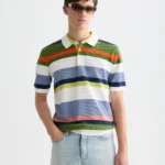 Scotch&Soda Structured Striped Knitted Polo Off White Stripe