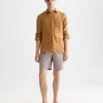 Scotch&Soda Fave Cotton-Linen Yarn Dyed Regular-Fit Bermuda Shorts Cathay Spice Dobby