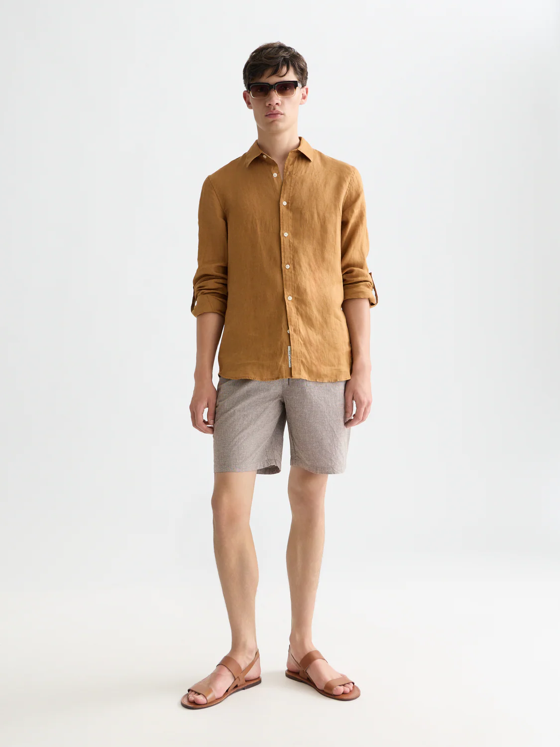 Scotch&Soda Fave Cotton-Linen Yarn Dyed Regular-Fit Bermuda Shorts Cathay Spice Dobby
