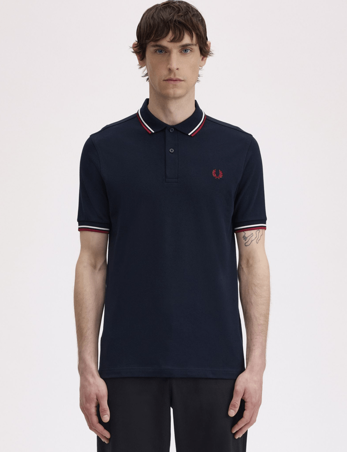 Fred Perry Twin Tipped Shirt Nvy/Swht/Bntred