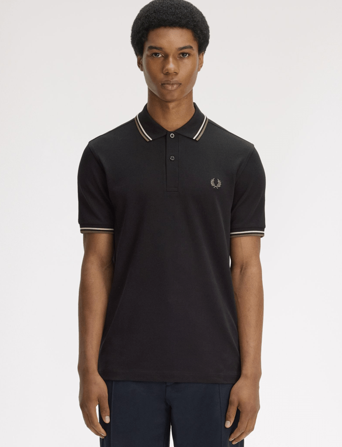Fred Perry Twin Tipped Shirt Blk/Oatmeal/Lwgr