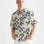 Scotch&Soda Printed Stitched Relaxed-Fit Short-Sleeve Shirt Patchwork Jacquard