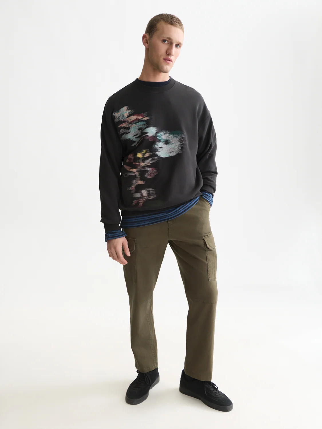 Scotch&Soda Placed Embroidered Artwork Loose-Fit Sweatshirt Meteorite