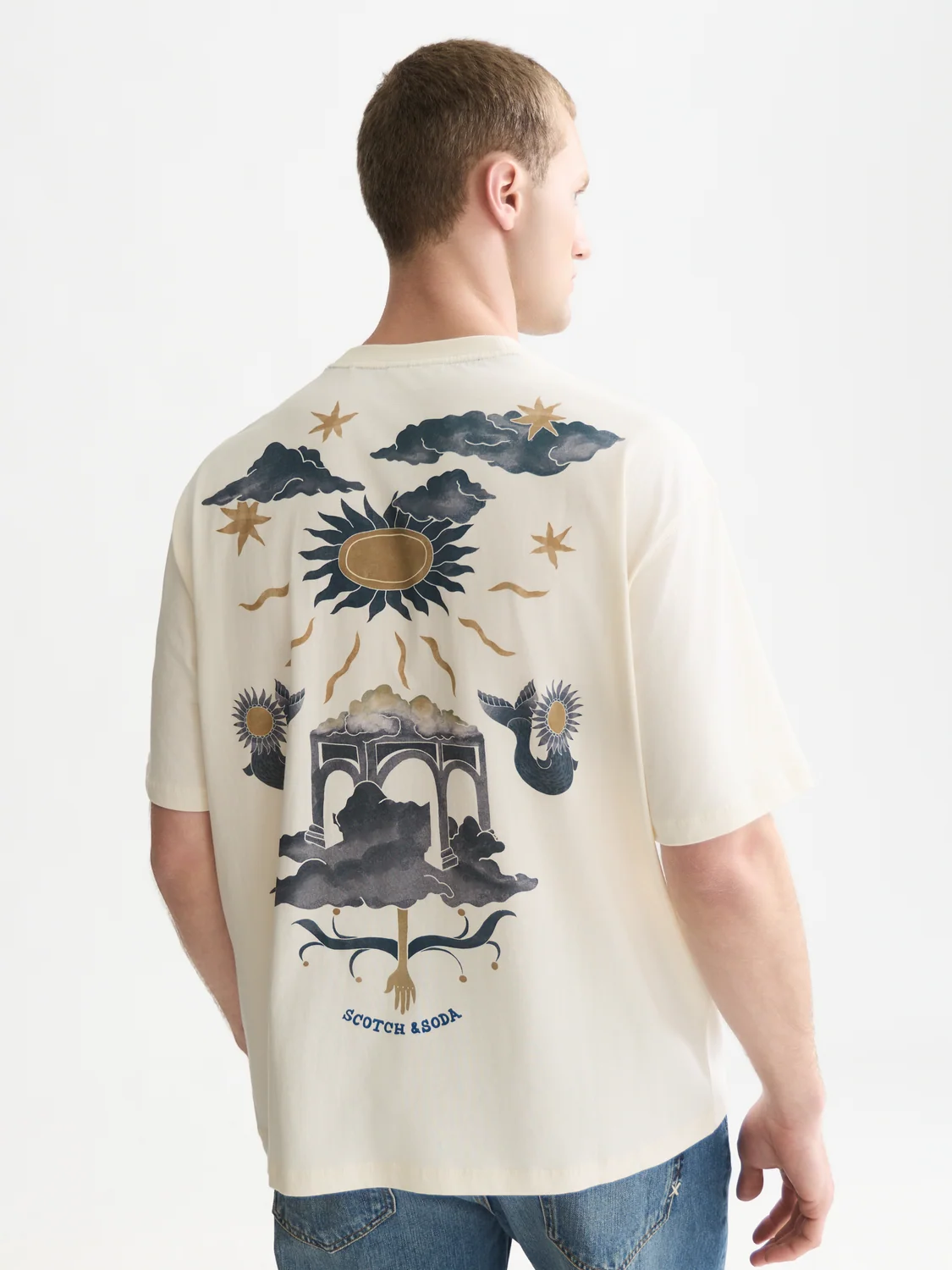 Scotch&Soda Front And Back Artwork Loose-Fit T-Shirt Eggnog