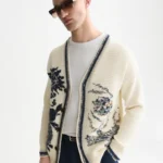 Scotch&Soda Intarsia Cotton-Blend Dropped Shoulder Cardigan Eggnog