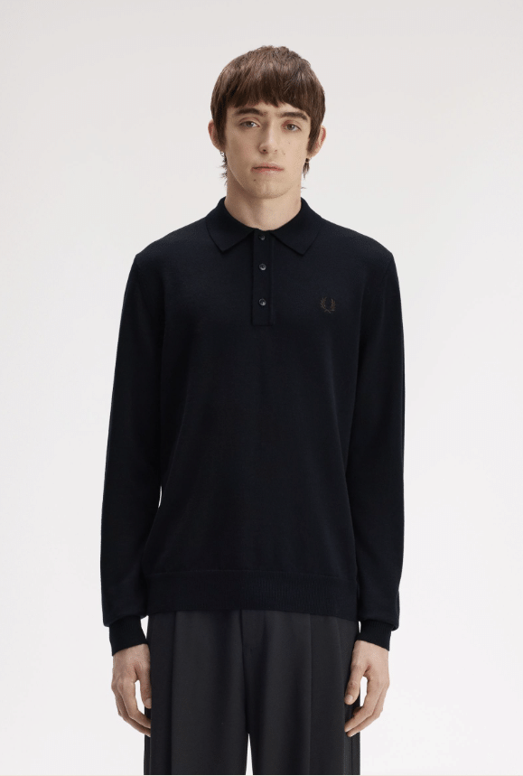 Fred Perry Classic Knitted Shirt LS Navy