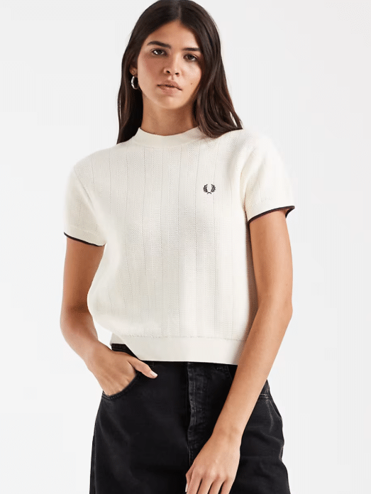 Fred Perry Textured Knitted T-Shirt Ecru