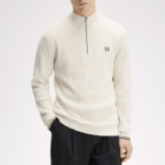 Fred Perry Waffle Stitch Half Zip Jumper Ecru