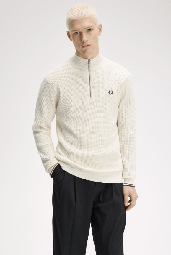 Fred Perry Waffle Stitch Half Zip Jumper Ecru