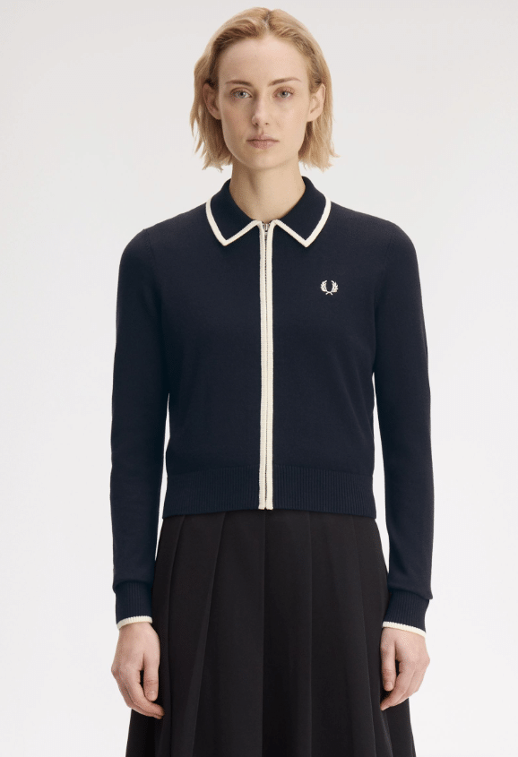 Fred Perry Zip Through Knitted Shirt Navy