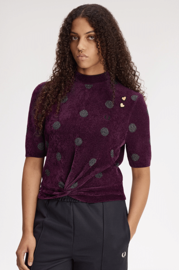 Fred Perry Polka Dot Knitted Top Plum