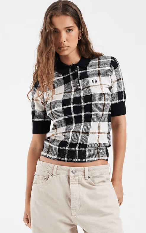 Fred Perry Boucle Tartan Knitted Shirt Ecru