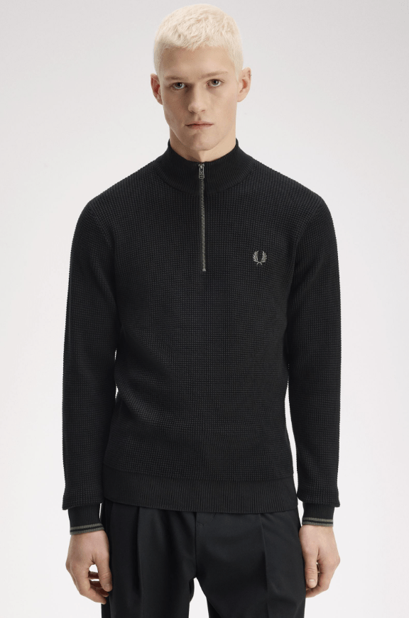 Fred Perry Waffle Stitch Half Zip Jumper Black