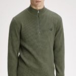 Fred Perry Waffle Stitch Half Zip Jumper Lrl Wrth Green